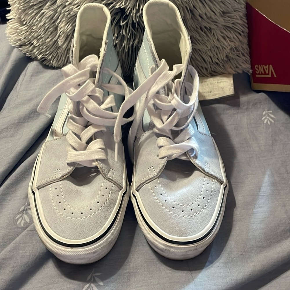 Baby blue high top vans